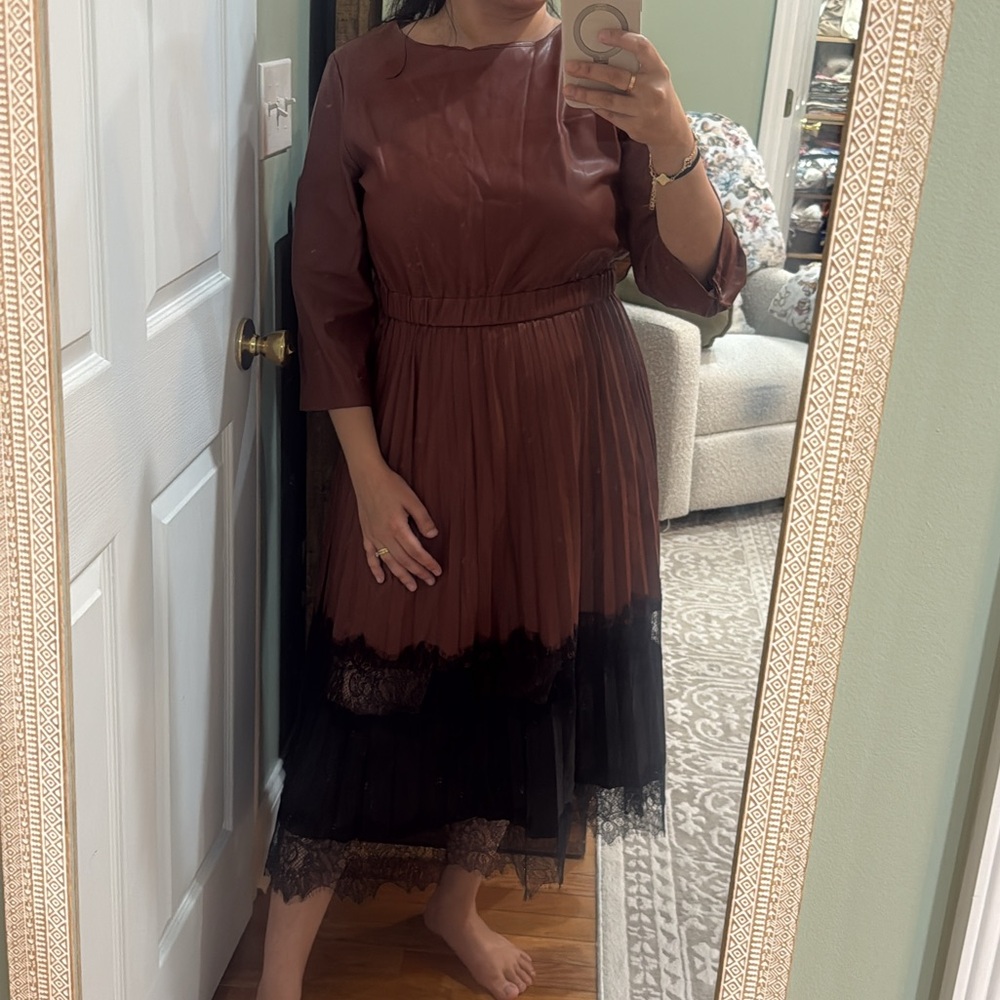 Zara Brown and Black Long Sleeve Dress